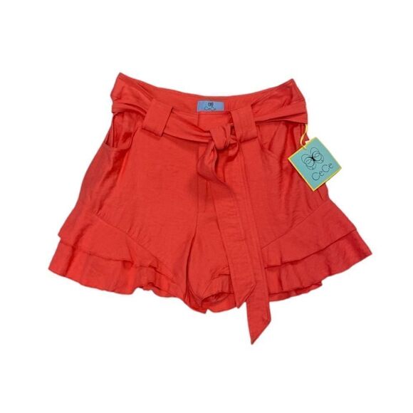 CECE Desert Floral Bay Coral Ruffle Belt Shorts NWT - Picture 2 of 3